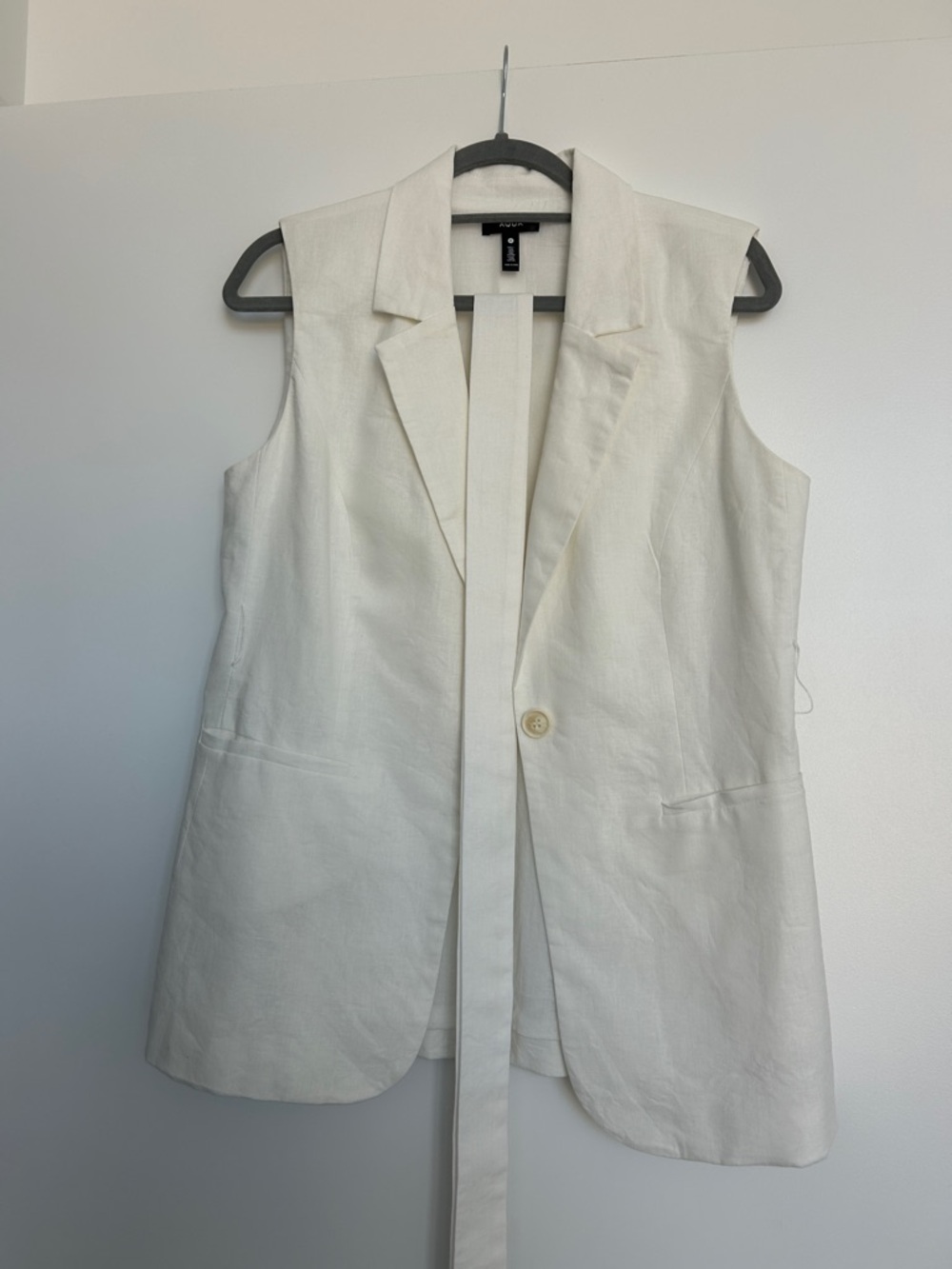 Aqua Sleeveless Linen Blend Blazer Vest - White